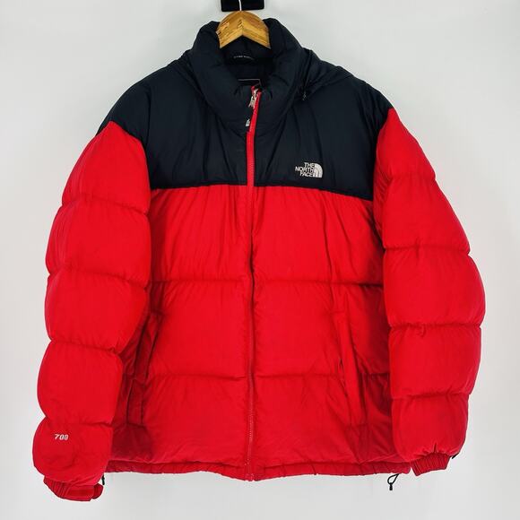 THE NORTH FACE 700 Down Puffer Jacker Men’s XL Red Black Nuptse Nylon Softshell - Picture 1 of 10